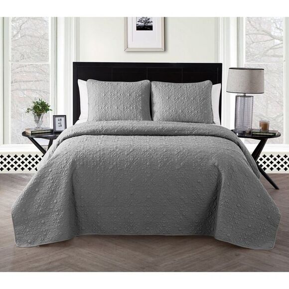 VCNY -  Home Caroline Embossed Floral Quilt Set - Gre Gray - Picture 1 of 4